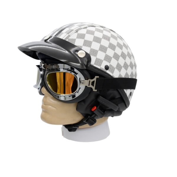 Capacete Coquinho BR 101 Xadrez Branco Com Pala Retro Amarelo - Imagem 2