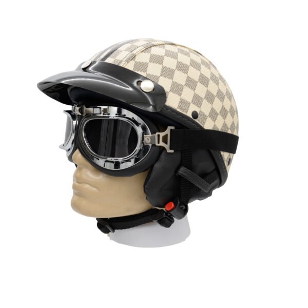 Capacete Coquinho BR 101 Xadrez Bege Com Pala Retro Fume - Imagem 2