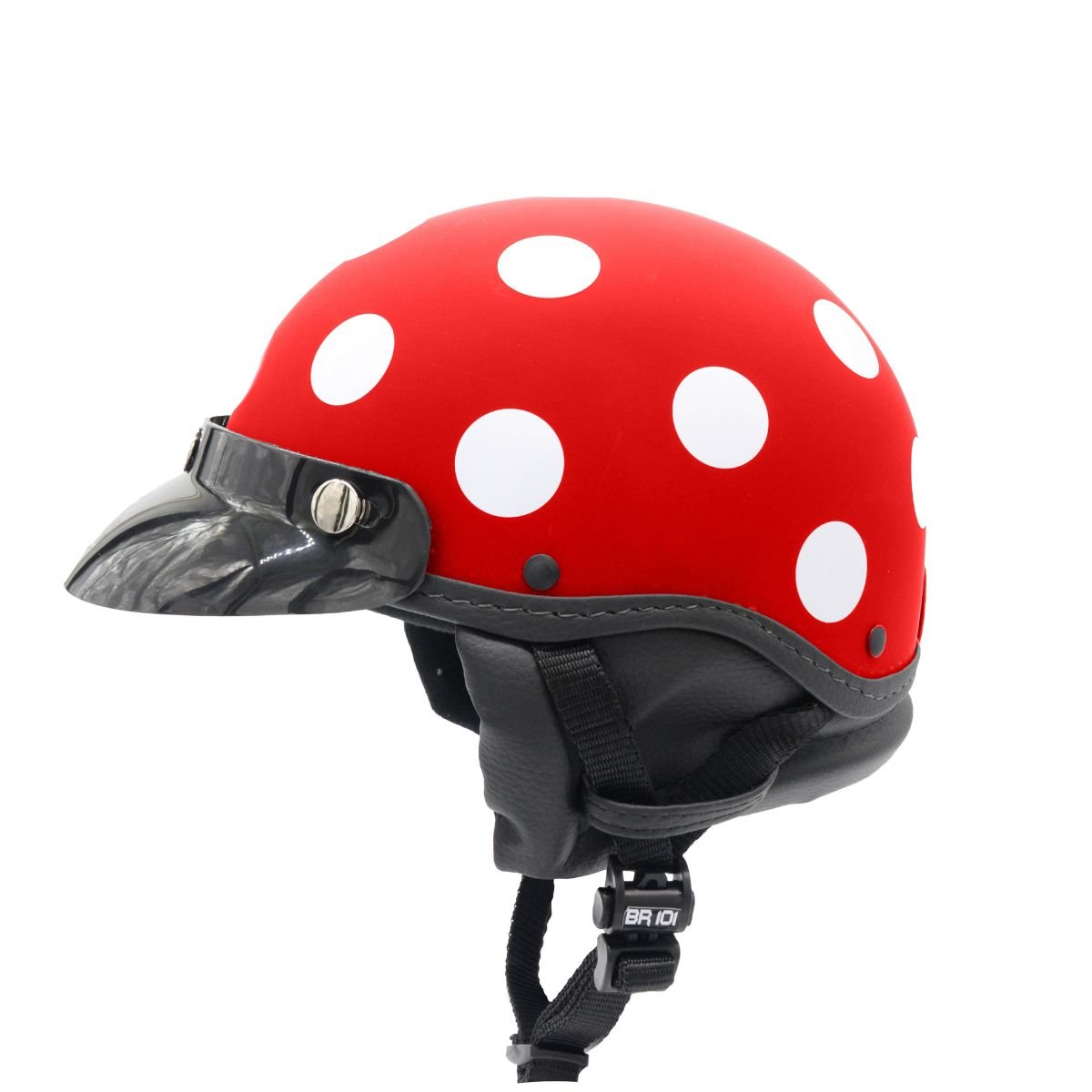 Capacete BR101 Coquinho Bolinha Vermelho Fosco Pala - Imagem 3