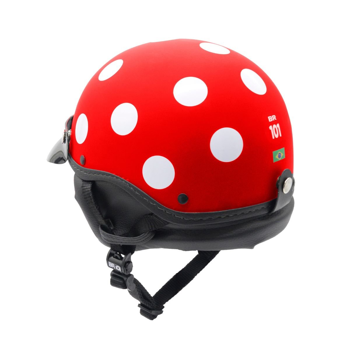 Capacete BR101 Coquinho Bolinha Vermelho Fosco Pala - Imagem 2