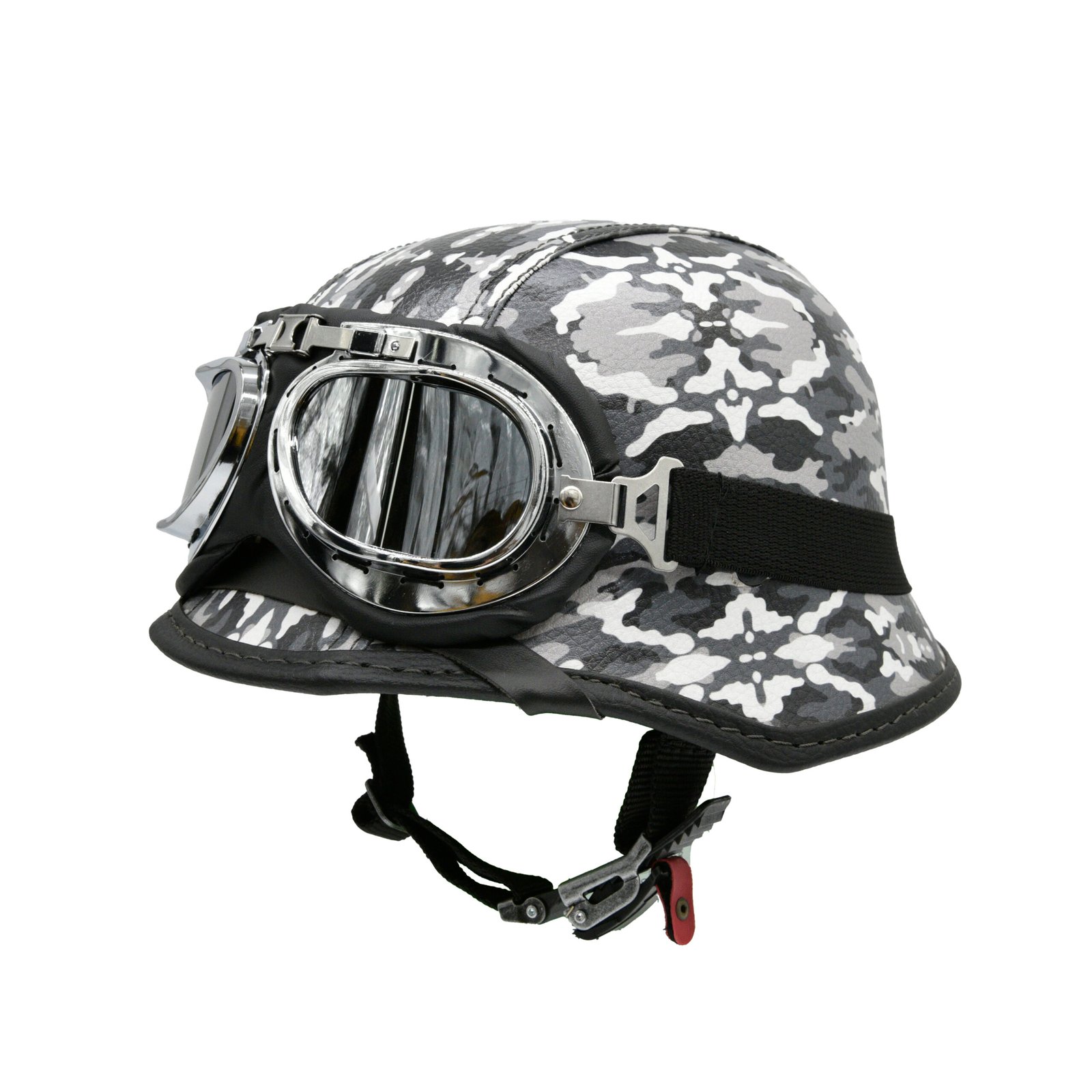Capacete BR101 Alemão Camuflado Cinza e Branco Óculos - Imagem 5