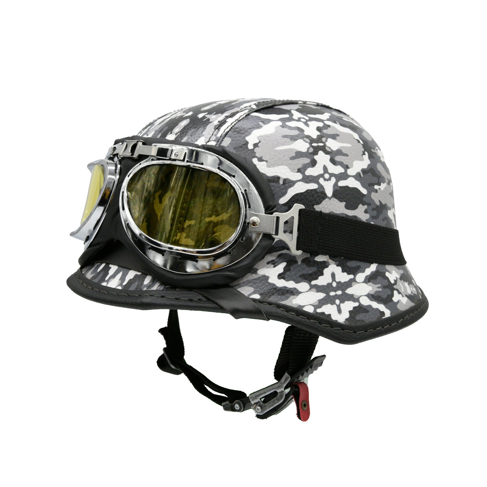 Capacete BR101 Alemão Camuflado Cinza e Branco Óculos - Imagem 3