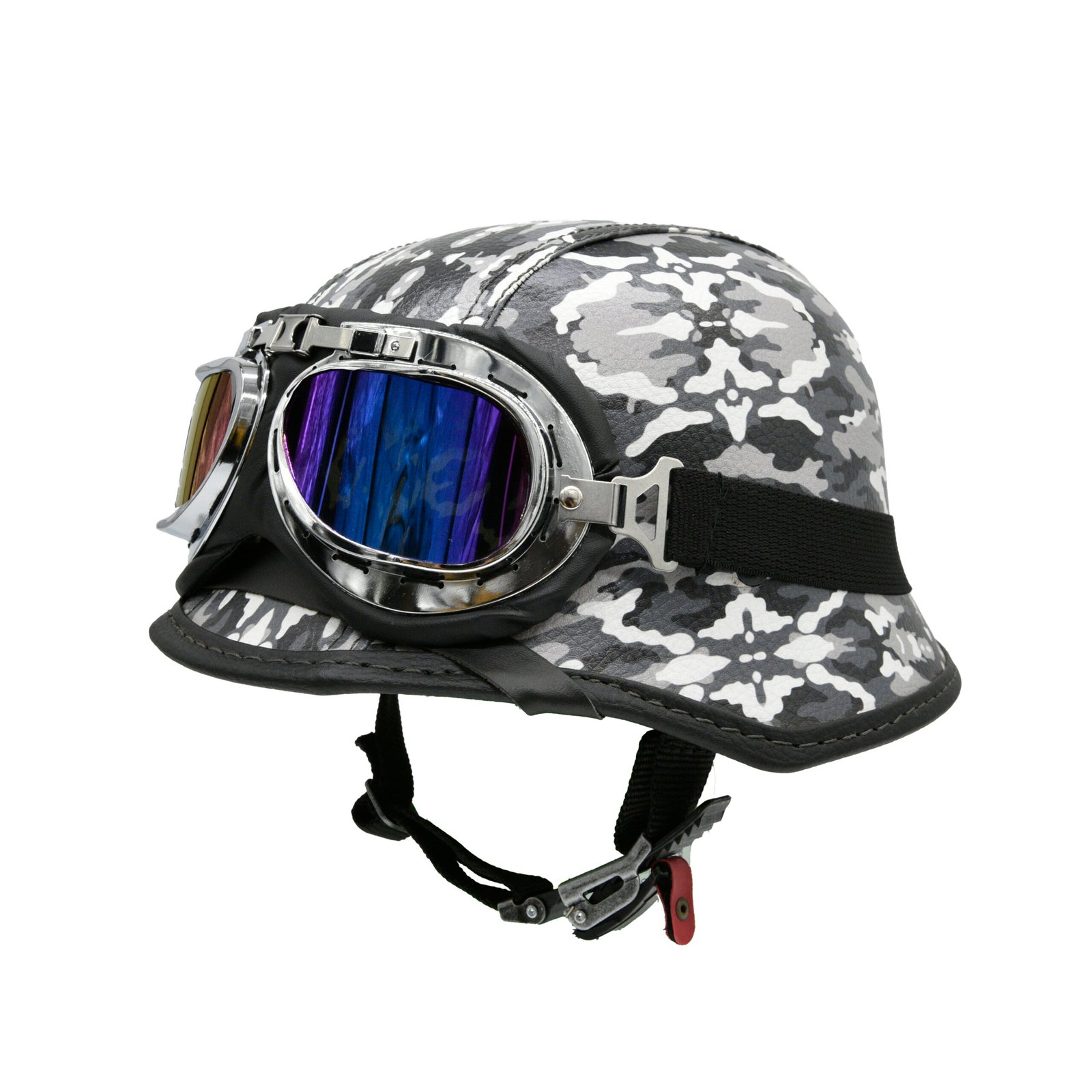 Capacete BR101 Alemão Camuflado Cinza e Branco Óculos - Imagem 4