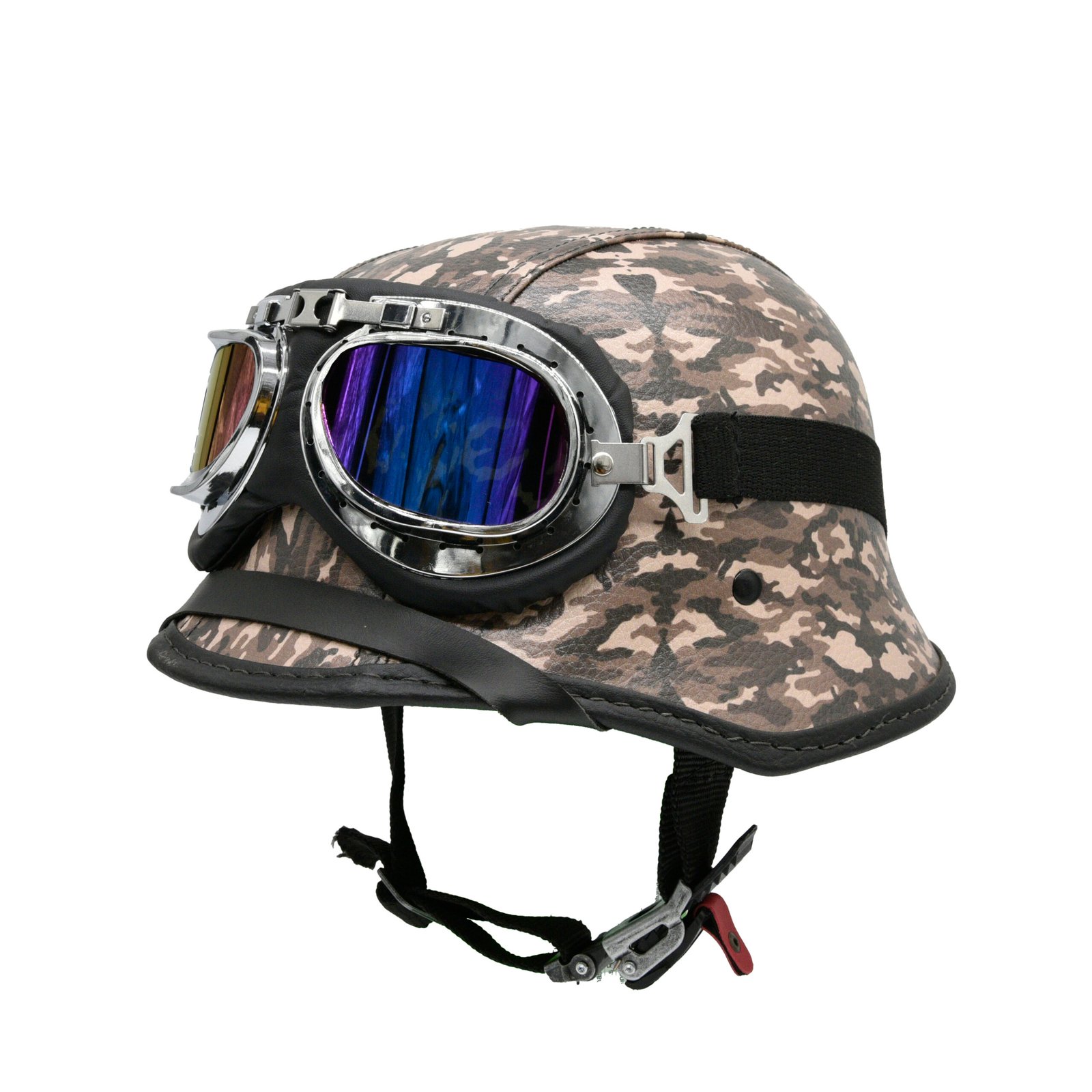 Capacete BR101 Alemão Camuflado Marrom e Bege Óculos - Imagem 4