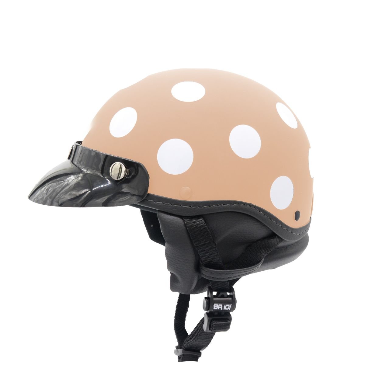 Capacete BR101 Coquinho Bolinha Creme Fosco Pala - Imagem 4