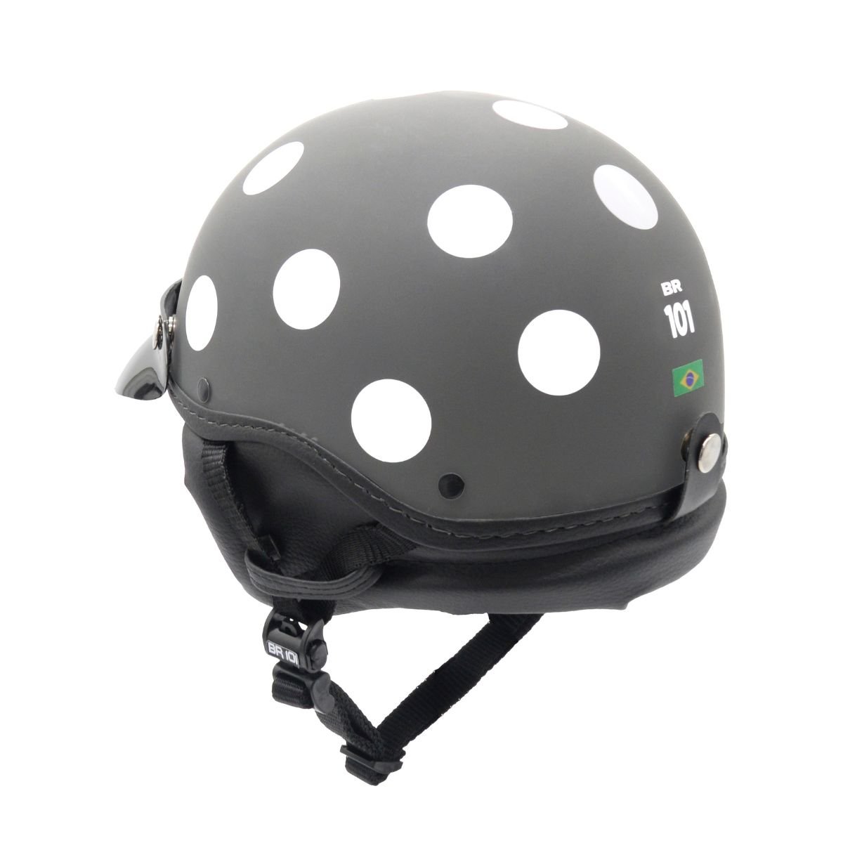 Capacete BR101 Coquinho Bolinha Cinza Fosco Pala - Imagem 4