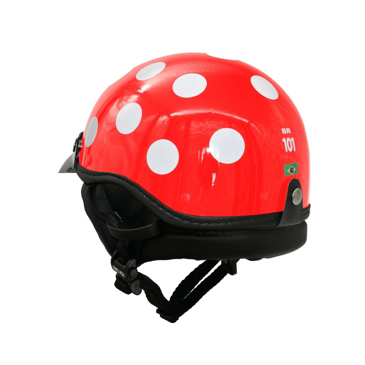 Capacete BR101 Coquinho Bolinha Vermelho Brilho Pala - Imagem 4