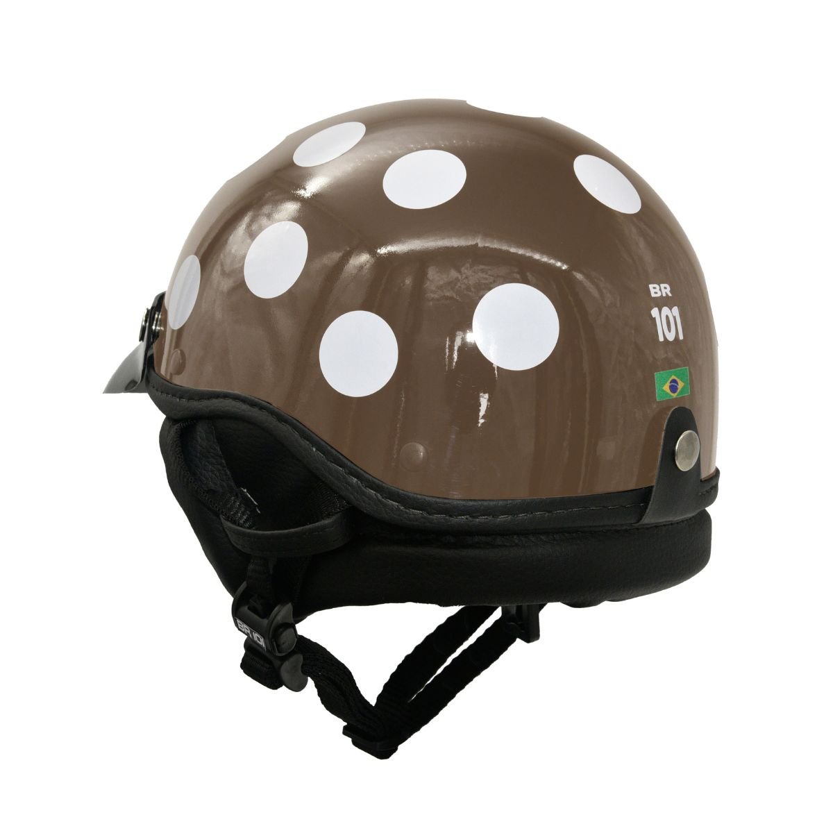 Capacete BR101 Coquinho Bolinha Marrom Brilho Pala - Imagem 2