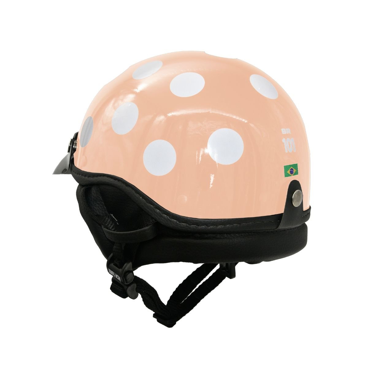 Capacete BR101 Coquinho Bolinha Creme Brilho Pala - Imagem 3