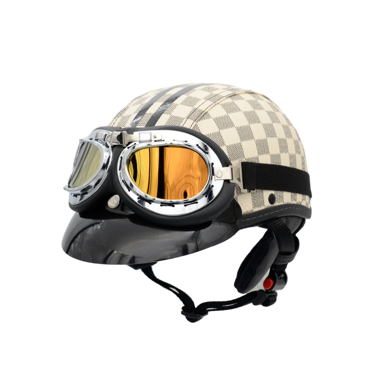 Capacete Coquinho BR101 Xadrez Bege Pala Retrô - Imagem 2